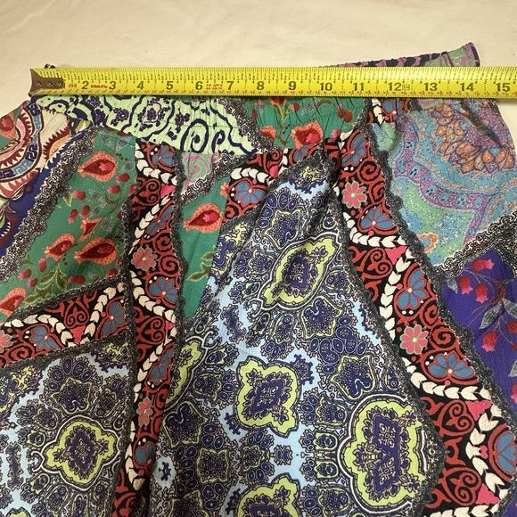 Umgee Patchwork Wide Legs Ruffle Hem Boho Festival Hippie Women's Pants Size M - Picture 7 of 12